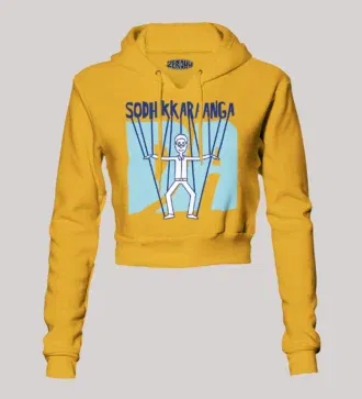 Sodhikkaraangada women's crop hoodies in mustard yellow color