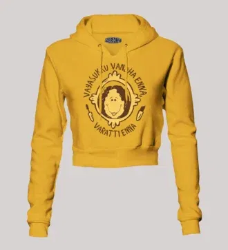 Vayasuku vantha enna varati enna women's crop hoodies in mustard yellow color