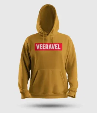 Veeravel men/unisex hoodie in mustard yellow color