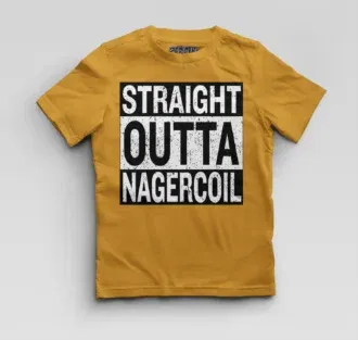 Straight outta nagercoil boys round neck t-shirt in mustard yellow color