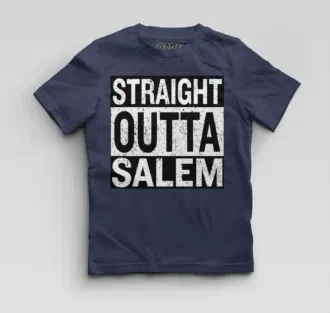 Straight outta salem boys round neck t-shirt in navy blue color