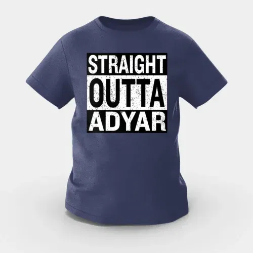 Straight outta adyar girls round neck t-shirt in navy blue color