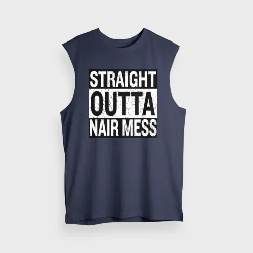 Straight outta nair mess men/unisex tank top in navy blue color