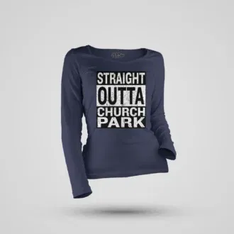 Straight outta church park women's long sleeve t-shirt in navy blue color