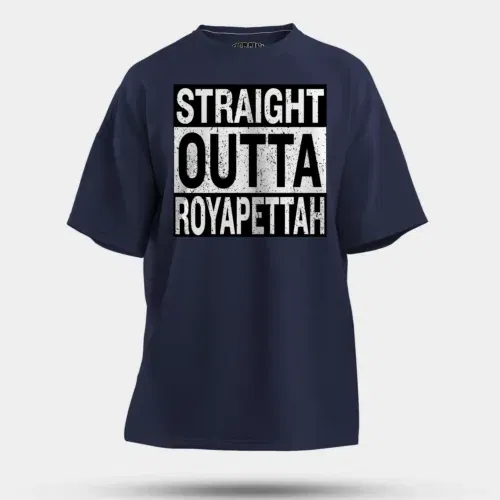 Straight outta royapettah men/unisex oversized t-shirt in navy blue color