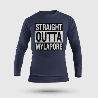 Straight outta mylapore men/unisex long sleeve t-shirt in navy blue color