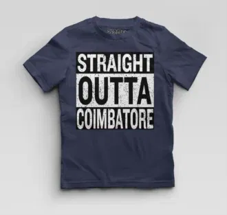 Straight outta coimbatore boys round neck t-shirt in navy blue color