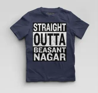 Straight outta beasant nagar boys round neck t-shirt in navy blue color