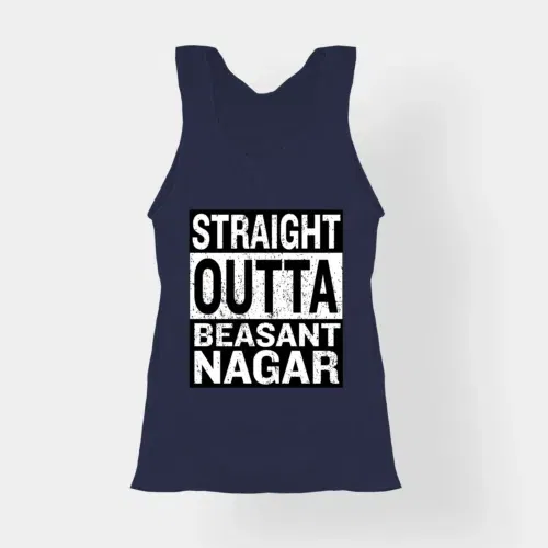 Straight outta beasant nagar women's tank top in navy blue color