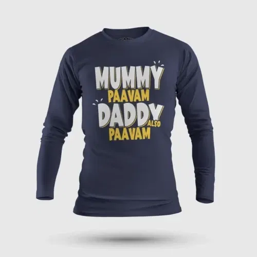 Mummy paavam, daddy also paavam men/unisex long sleeve t-shirt in navy blue color