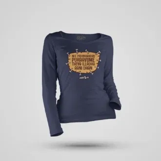 Nee pudungurathu puraavume theva illadha aani dhan women's long sleeve t-shirt in navy blue color