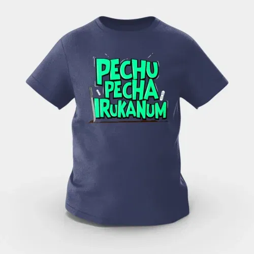 Pechu pecha irrukanum girls round neck t-shirt in navy blue color