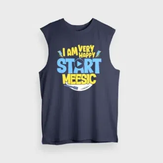 I am very happy… start meesic men/unisex tank top in navy blue color