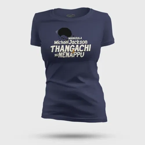 Manasula michael jackson thangachi nu nenappu women's t-shirt in navy blue color