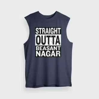 Straight outta beasant nagar men/unisex tank top in navy blue color