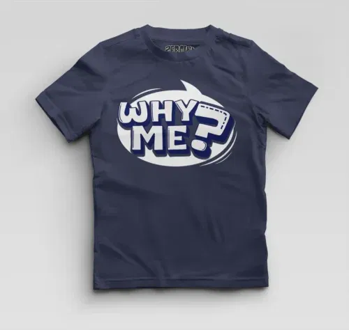 Why me? Boys round neck t-shirt in navy blue color