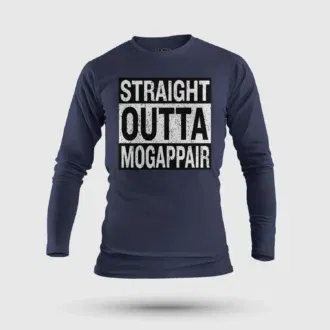 Straight outta mogappair men/unisex long sleeve t-shirt in navy blue color