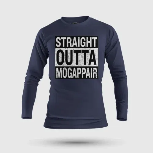 Straight outta mogappair men/unisex long sleeve t-shirt in navy blue color