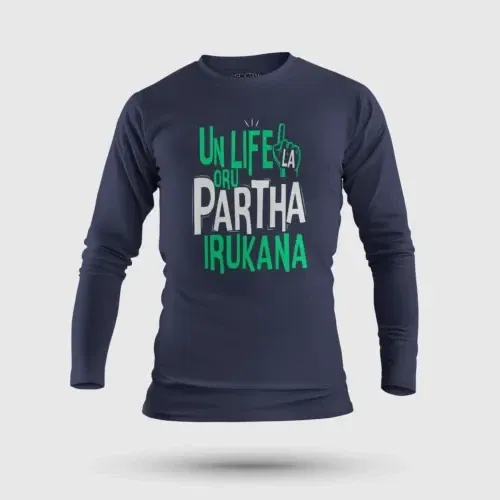 Un life la oru partha irukana men/unisex long sleeve t-shirt in navy blue color