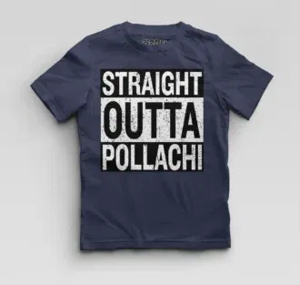 Straight outta pollachi boys round neck t-shirt in navy blue color