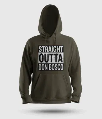 Straight outta don bosco men/unisex hoodie in olive green color