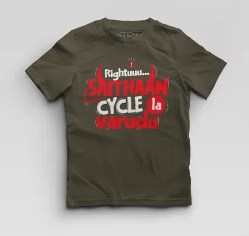 Rightuuu.. Saithaan cycle la varudhu boys round neck t-shirt in olive green color