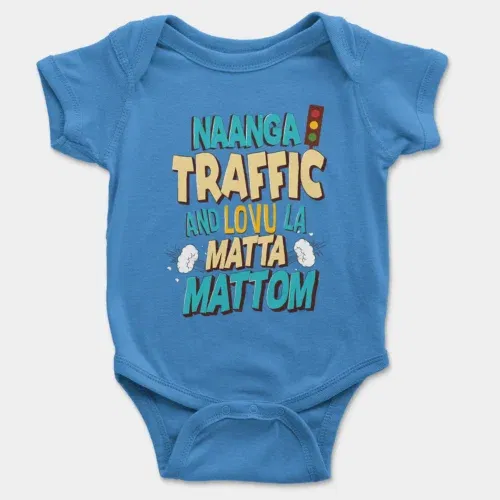 Naanga traffic and lovu la matta mattom onesie/romper in orchid blue color