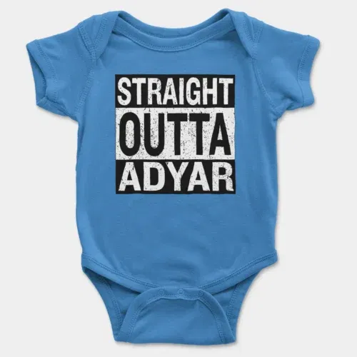 Straight outta adyar onesie/romper in orchid blue color