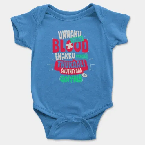 Unnaku vundha blood enakku vandha thukaali chutneyada goiyala onesie/romper in orchid blue color