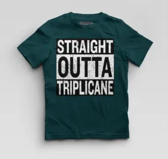 Straight outta triplicane boys round neck t-shirt in petrol blue color