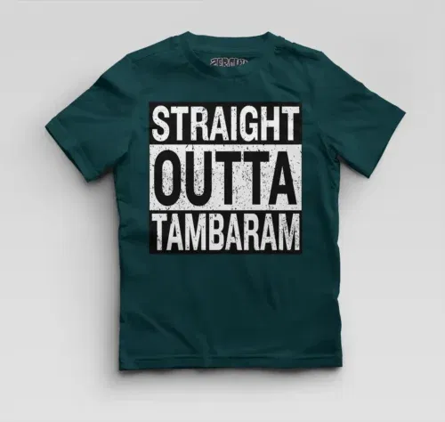 Straight outta tambaram boys round neck t-shirt in petrol blue color