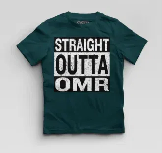 Straight outta omr boys round neck t-shirt in petrol blue color