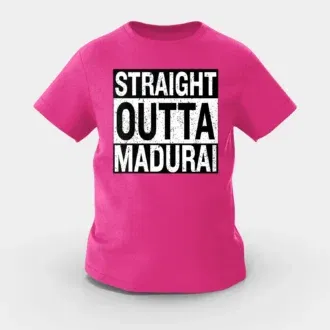 Straight outta madurai girls round neck t-shirt in pink color