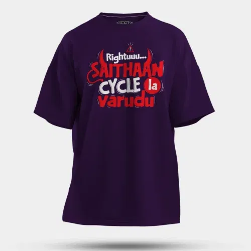 Rightuuu.. Saithaan cycle la varudhu men/unisex oversized t-shirt in purple color