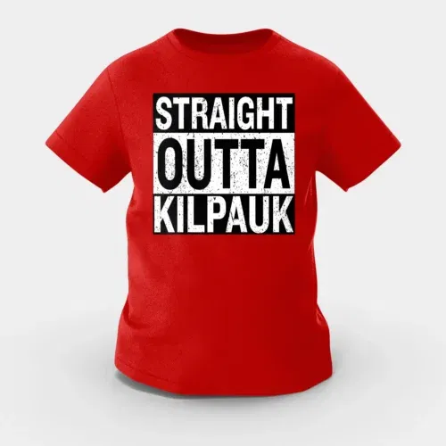 Straight outta kilpauk girls round neck t-shirt in red color