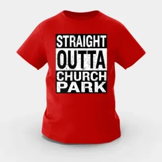 Straight outta church park girls round neck t-shirt in red color