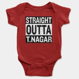 Straight outta t-nagar onesie/romper in red color