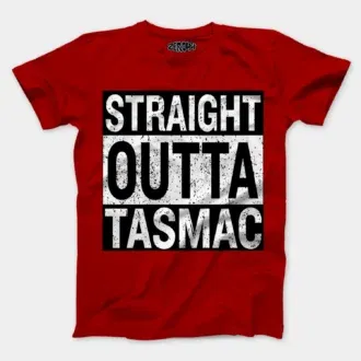 Straight outta tasmac men/unisex t-shirt in red color