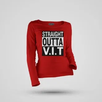 Straight outta vit women's long sleeve t-shirt in red color