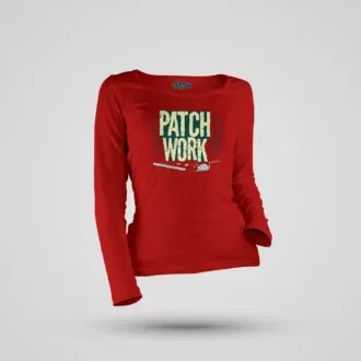 Patch work women's long sleeve t-shirt in red color