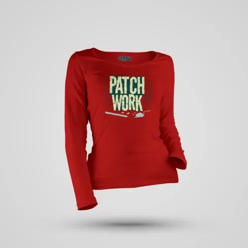 Patch work women's long sleeve t-shirt in red color