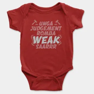 Unga judgement romba weak saarrr onesie/romper in red color