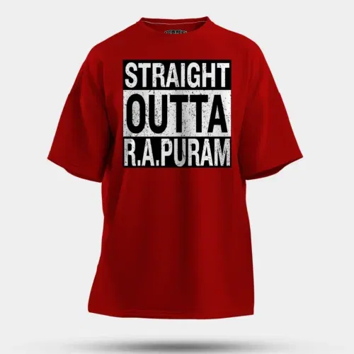 Straight outta r. A puram men/unisex oversized t-shirt in red color