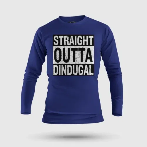 Straight outta dindugal men/unisex long sleeve t-shirt in royal blue color