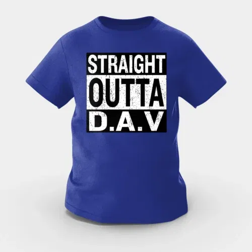 Straight outta dav girls round neck t-shirt in royal blue color