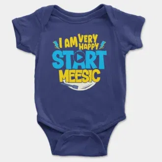 I am very happy… start meesic onesie/romper in royal blue color