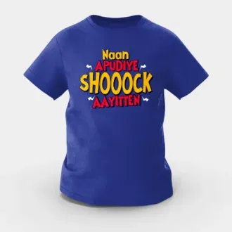 Naan apudiye shoooock aayitten girls round neck t-shirt in royal blue color