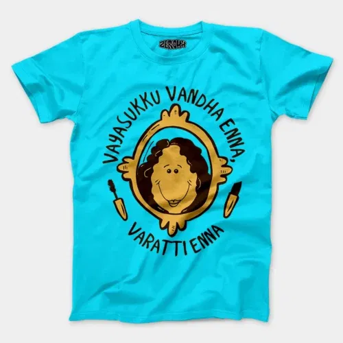 Vayasuku vantha enna varati enna men/unisex t-shirt in skyblue color