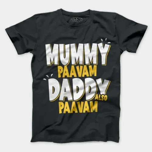 Mummy paavam, daddy also paavam men/unisex t-shirt in steel grey color