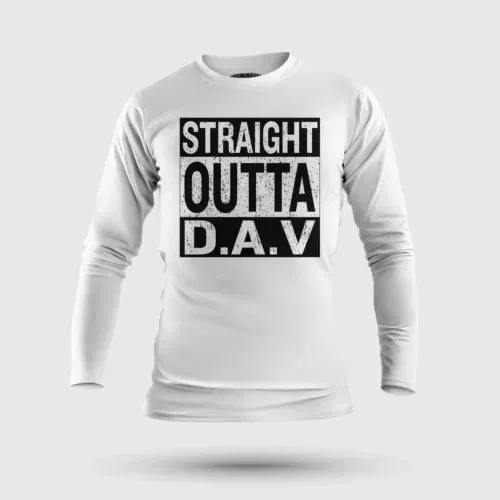 Straight outta dav men/unisex long sleeve t-shirt in white color